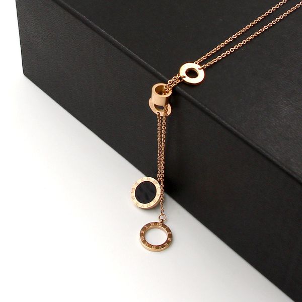 

famous brand stainless steel roman numerals love circle round shell adjust pendant necklaces women wedding party gift q1107, Silver