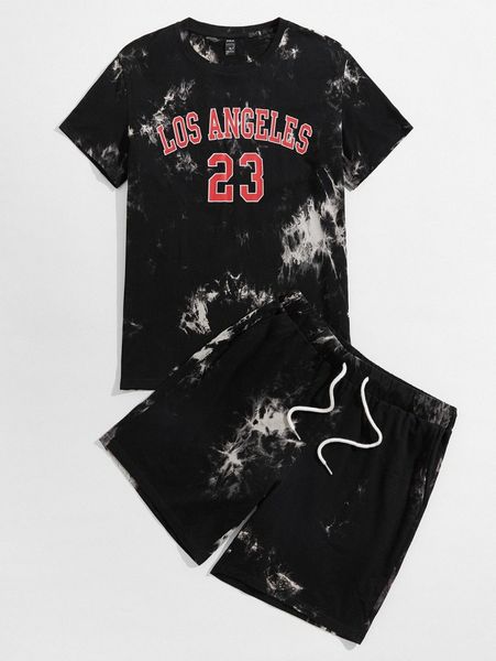 

men letter & lightning graphic tee & shorts set l7zq#, Gray