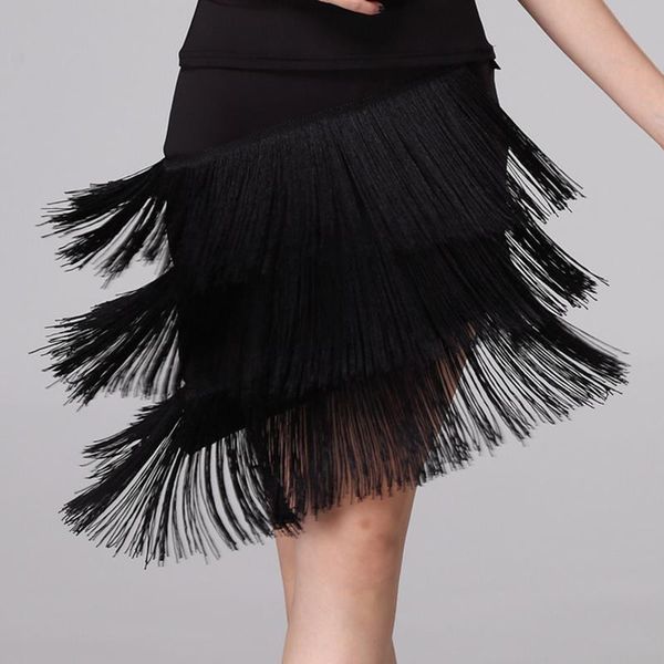 

stage wear women fringe latin dance skirt red black professional sumba three layer tassel ballroom cha tango dress 39, Black;red