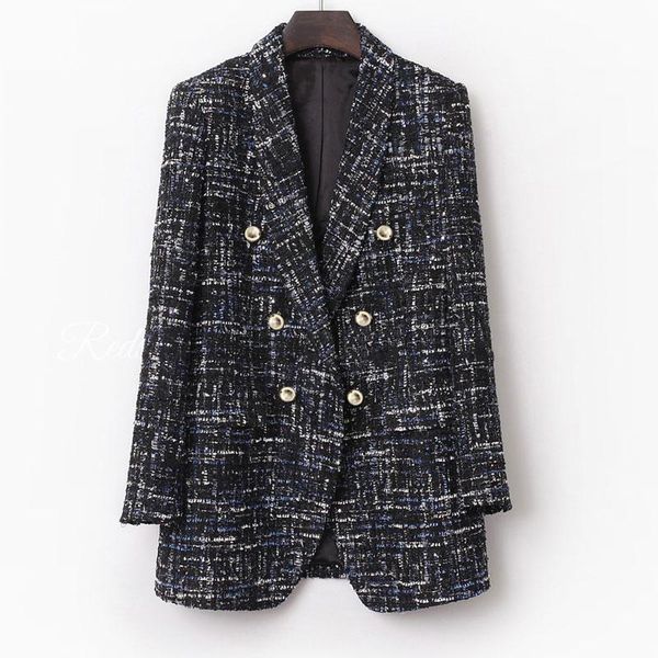 

women's suits & blazers [ewq] 2021 autumn winter products fashion trend ladies long sleeve double breasted tweed jacket korea office co, White;black