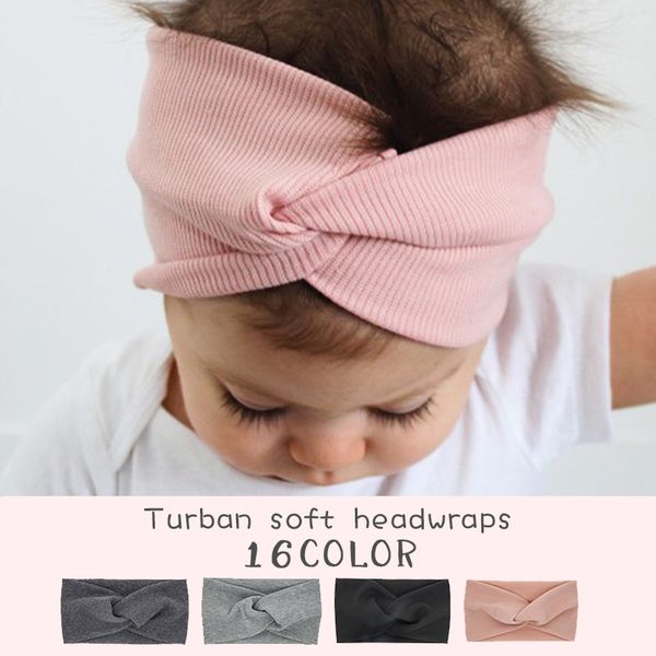 

2020 cute solid color baby turban girls cotton twisted knotted headband elastic hairwrap children head wraps hair accessories, Pink