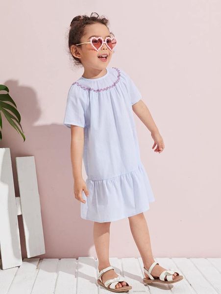 

toddler girls striped ruffle hem dress she, Red;yellow