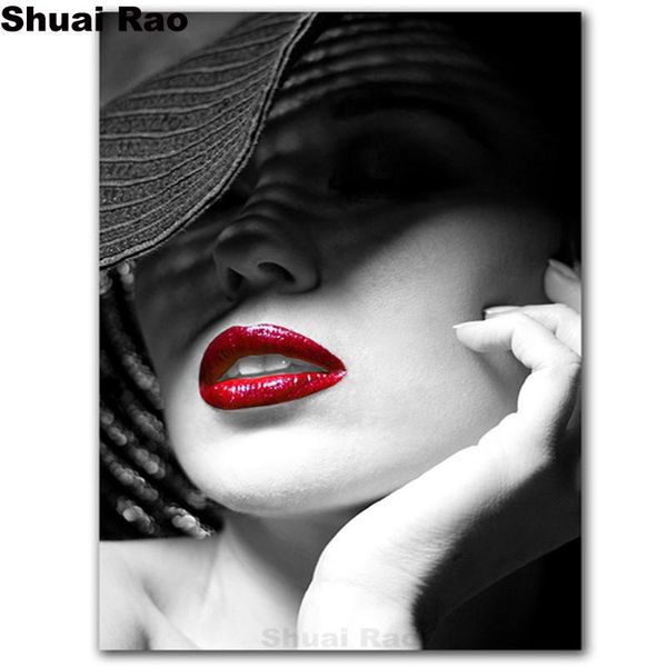 

5d diy алмазная вышивка продажа сексуальные красные губы шляпа красота алмаз роспись полная квадратная круглая дрель мозаика искусства девуш