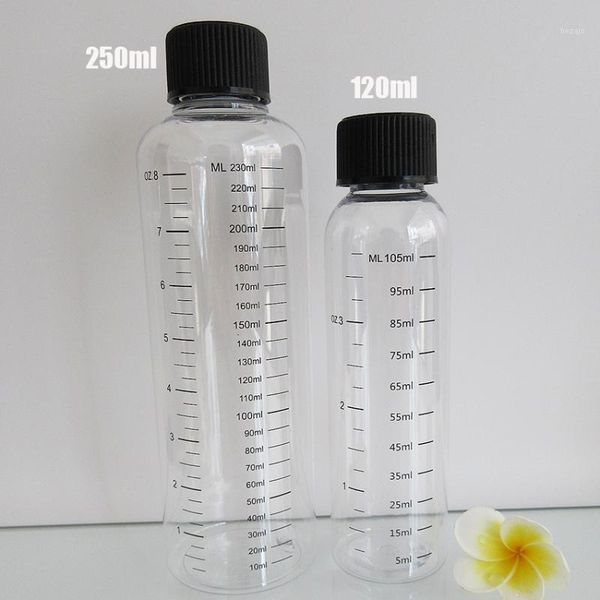 

storage bottles & jars 2pcs120ml 250ml plastic refillable bottle pet transparent liquid with graduation, scale water childproof cap1