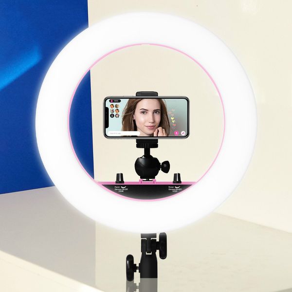 Anello luminoso dimmerabile continuo da 14 pollici con supporto per telefono per fotografia YouTube TikTok Trucco Studio Illuminazione Foto Video Selfie