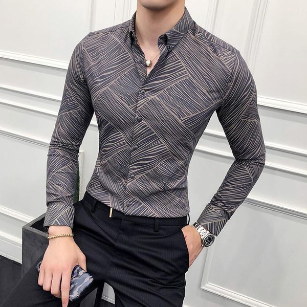 

2021 autumn new british wind men's long-sleeved shirt korean slim stripes tight night field flower shirt tide, White;black