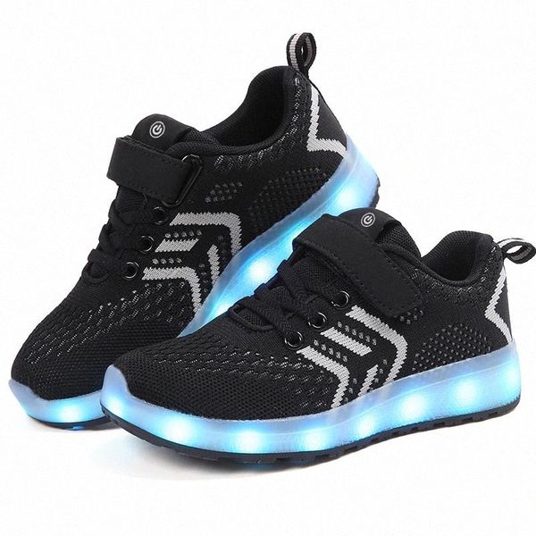 

breathable 2018 new 25-37 usb charger glowing sneakers led children lighting shoes boys/girls illuminated luminous sneaker black #b39r