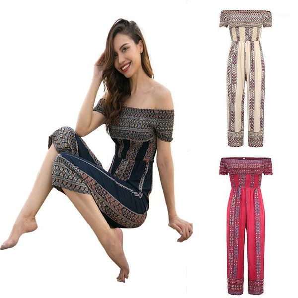 

women's summer jumpsuit travel vacation beach wind print word shoulder piece trousers off shoulder cotton playsuits 20191, Black;white
