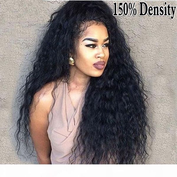 

150% density lace front curly human hair wigs for black woman glueless loose curly full lace wig part 100% unprocesses peruvian front l, Black;brown