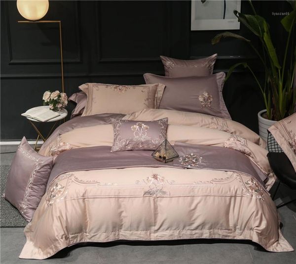 

4,6 pieces embroidery bedding set reversible double side embroidered duvet cover pillowcases egyptian cotton sheets king1