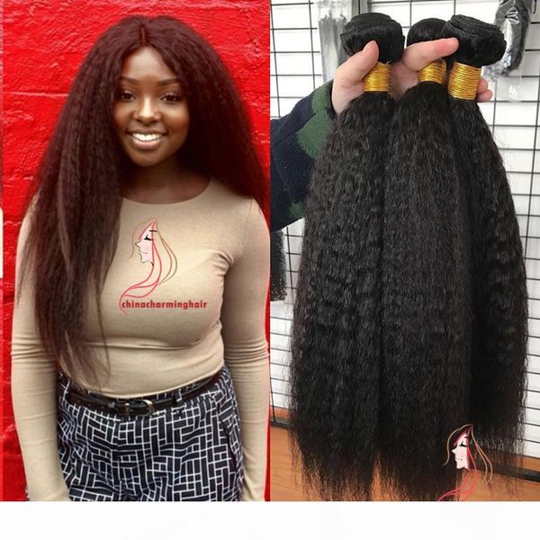 

3 bundles virgin brazilian yaki straight kinky straight hair afro kinky human hair weave 10-26inch, Black