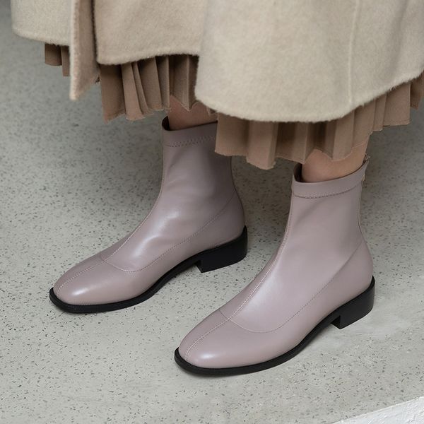 

2020 autumn fashion female ankle square toe low heel shoes zip woman short black grey brown mujer boots