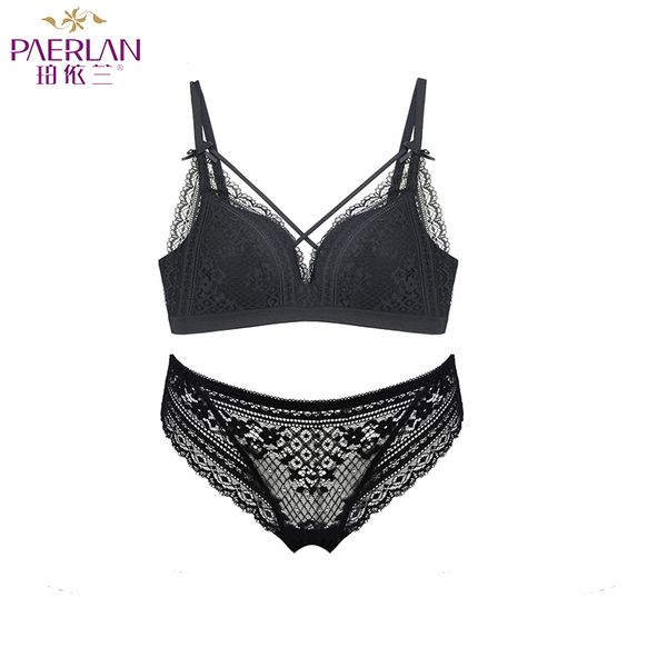 

bra + panties set no steel ring adjustable tri-color lace bra new temptation openwork briefs c1211, Black;white