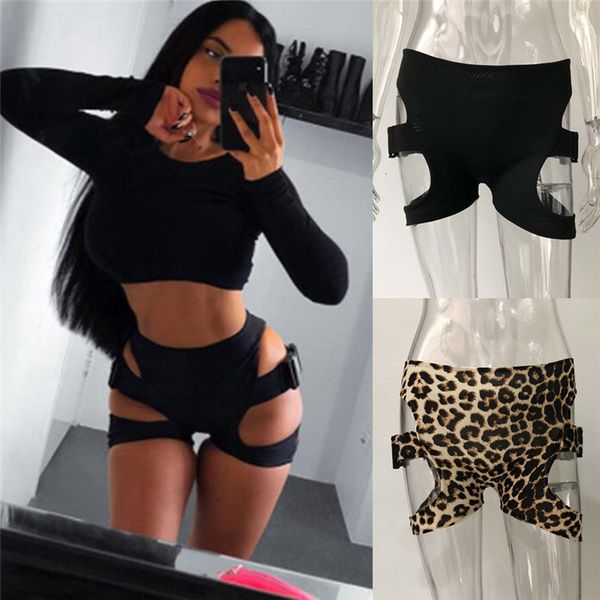 

hirigin girls high waist cut biker woman elastic slim sporty buckle hollow out black leopard print shorts new, White;black