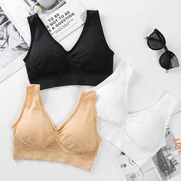 

women breathable bra absorb sweat shockproof padded sports bra no steel ring hollow mesh vent sportswear accessories, White;black