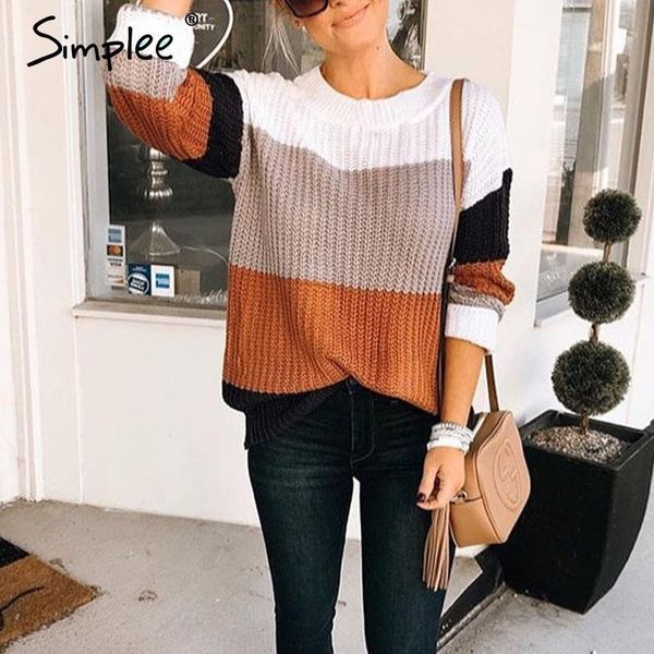

simplee o-neck striped women knitted pullover sweater long sleeve loose lazy female autumn winter sweater casual ladies jumper1, White;black
