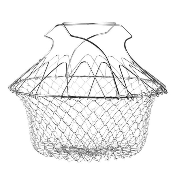 

foldable steam rinse strainer stainless steel colander magic basket drainer frying french fryer tool kitchen cookin bbyfnp