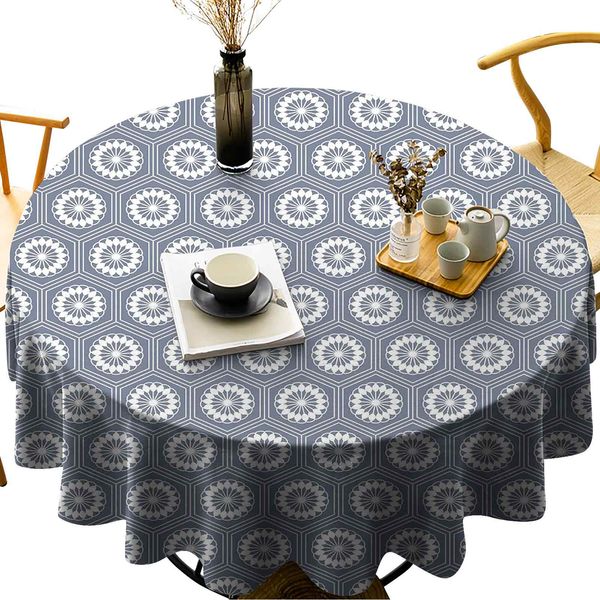 

waterproof round tablecloths pale toned hexagon shapes with floral elements japanese culture inspired pattern
