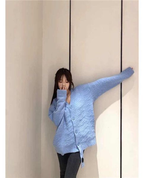 

2020 autumn and winter new knitted cardigan loose sweater women jacket, White