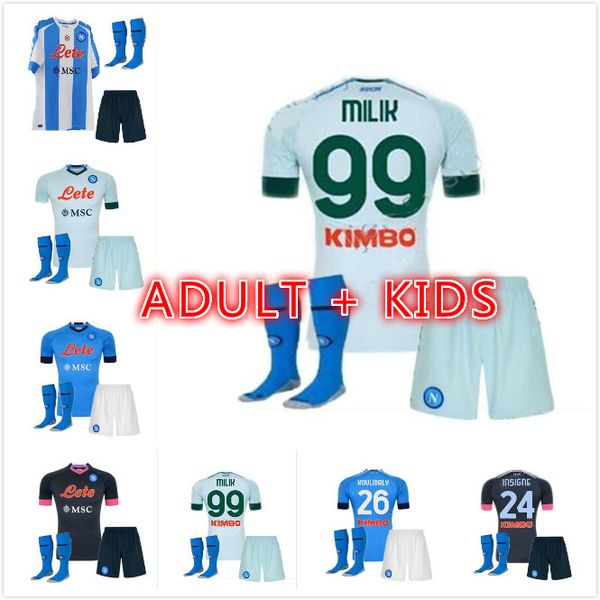 

kids kit 20 21 napoli coccer jersey 2020 2021 naples koulibaly camiseta de fútbol insigne milik h.lozano mertens third football shirt, Black;yellow