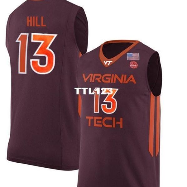 

vintage men va tech hokies ahmed hill #13 basketball full embroidery size s-4xl or custom any name or number jersey, Black