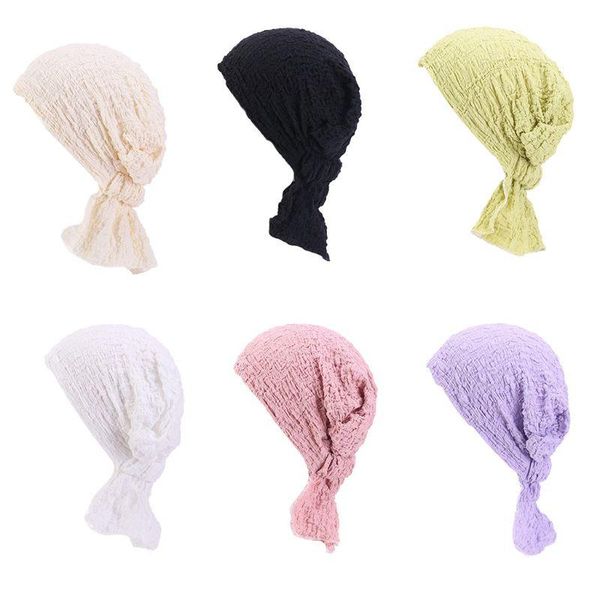 

женщины bubble wornbled turban hat preted haft эластичные шарики шарф головы обертки яркий сплошной цвет скольжения, Blue;gray