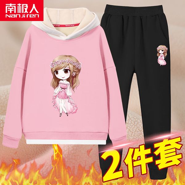 

girls' plush suit one piece cashmere middle big foreign style thickened autumn and children's winter sweater fake two, White