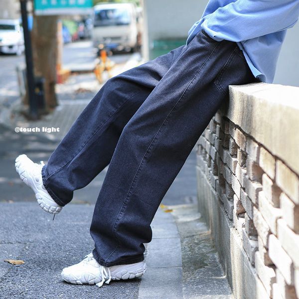 

brem 2021 men's pants spring autumn new retro-male and female slacks straight-line scrubbing trousers pure classic youth pwf8, Blue