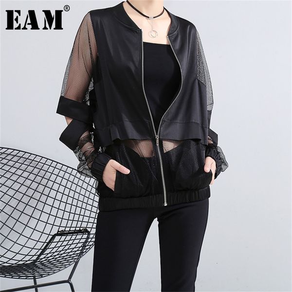 

[eam] loose fit perspective big size hollow out jacket new stand collar long sleeve women coat fashion tide spring lj200813, Black;brown