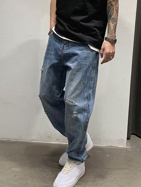 

men slant pocket ripped jeans w6cf#, Blue