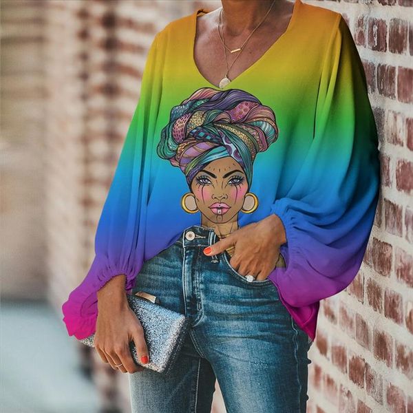 

forudesigns selling women chiffon blouse african women girl printing v neck lady and shirts femme beach casual clothes, White