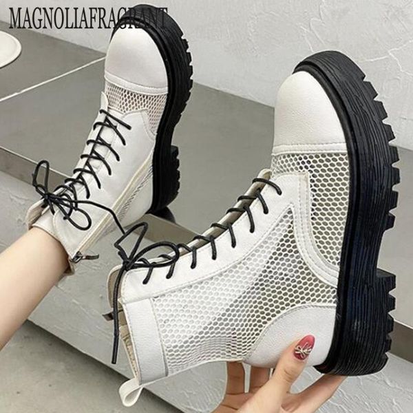

thick bottom ankle boots sandals female 2020 new summer mesh gauze boots breathable hollow short net women hy810, Black