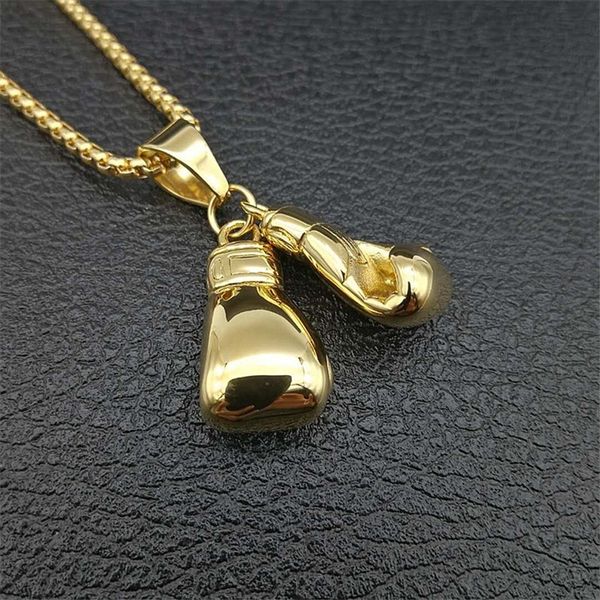 

hip hop pair boxing glove pendants for men gold color stainless steel male hippie jewelry dropshipping necklace 201013, Silver
