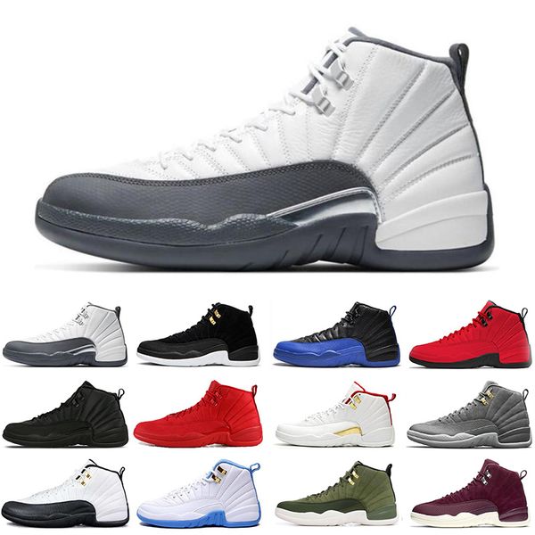 

jumpman 12 12s men basketball shoes taxi game royal flu game bulls black white mens trainers sports sneakers size 7-13