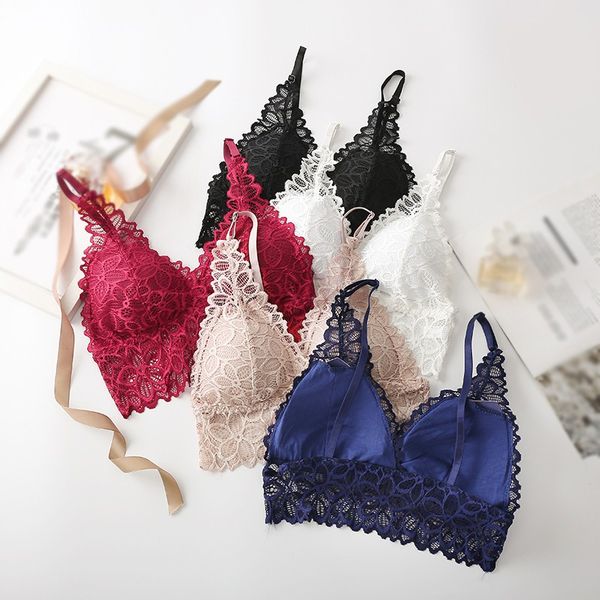 

3pieces/lot lace french bras beautiful back underwear bras women padded tube underwear, Red;black