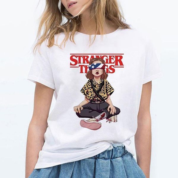 

stranger things 3 t shirt eleven 2019 women new tshirt hip hop 90s gothic female clothing femme streetwear kawaii upside down, White