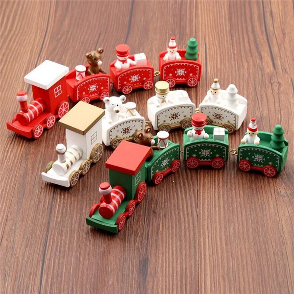 

wood decoration painted train ornament snowflake christmas for home garden santa/bear xmas toys navidad new year giftn3u