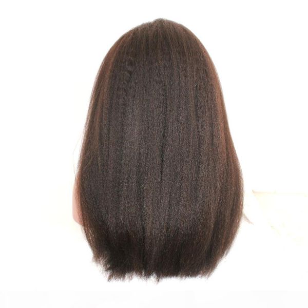 

baby hair kinky staight brazilian wig front lace human hair remy vrigin natural color woman active hand-made 130% density swiss lace, Black;brown
