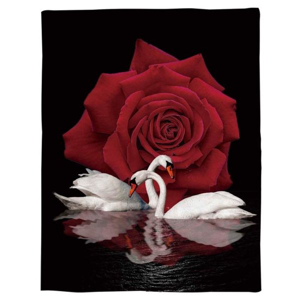 

rose flower swan lake reflection throw blanket portable soft bedspread microfiber flannel blankets for beds