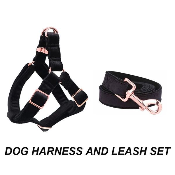 

dog collars & leashes black velvet harness basic leash adjustable buckle cotton fabric for or cat