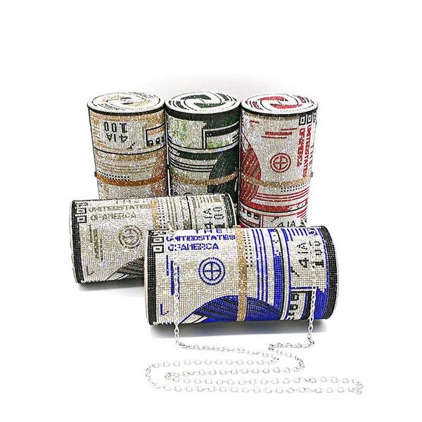 

fashion women evening party diamond shoulder bag roll dollar money bag funny crystal cross body