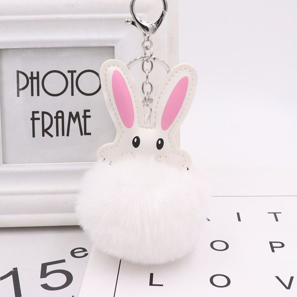 

luxury cute rabbit ball pendant pu leather animal plush keychain rings rex rabbit fur women's bag car pendant ne1183, Slivery;golden