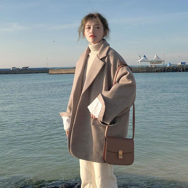 

women's wool & blends thicken short coat women korean fashion blend elegant winter casacos mulher jackets de50mn, Black