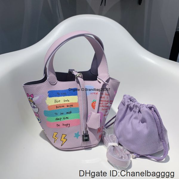 

brand new purple mother designer and child ladies fashion personality graffiti vegetable basket bucket youth trend wild diagonal bag