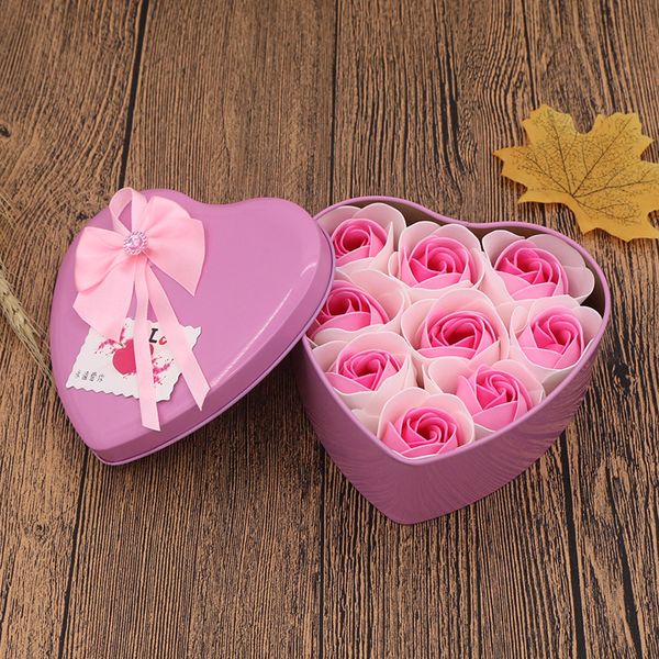 Seifenblumen-Geschenkbox, Valentinstagsgeschenk, Weihnachten, kreatives Geschenk, Rosenblume, herzförmige Blechdose w-00599