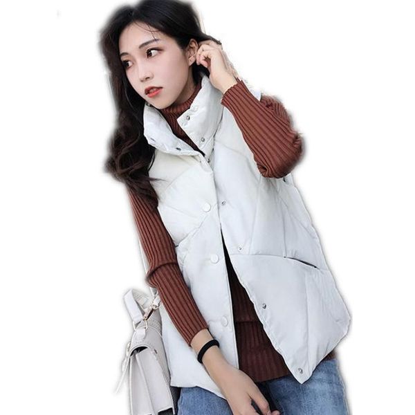 

women's vests autumn winter women short vest 2021 fashion down cotton waistcoat stand-collar button slim outerwear casual vestcq2517, Black;white