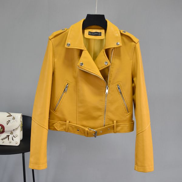 

2021 new spring autumn plutonium of women leather jacket high jackets with belt jrip, Black