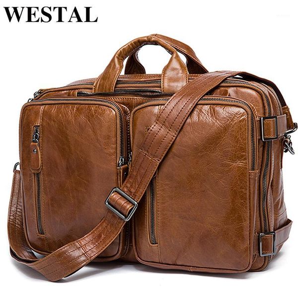 

westal men's briefcase messenger bag men leather briefcase male lapbags men's genuine leather bag office bags for men totes1