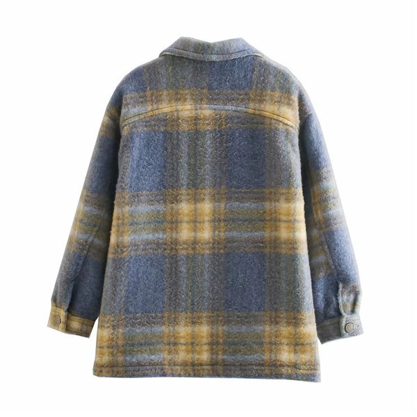 

new blue oversized plaid woman winter coats 2021 pockets sleeve checked jacket women vintage large size long coat 6qmx, Black