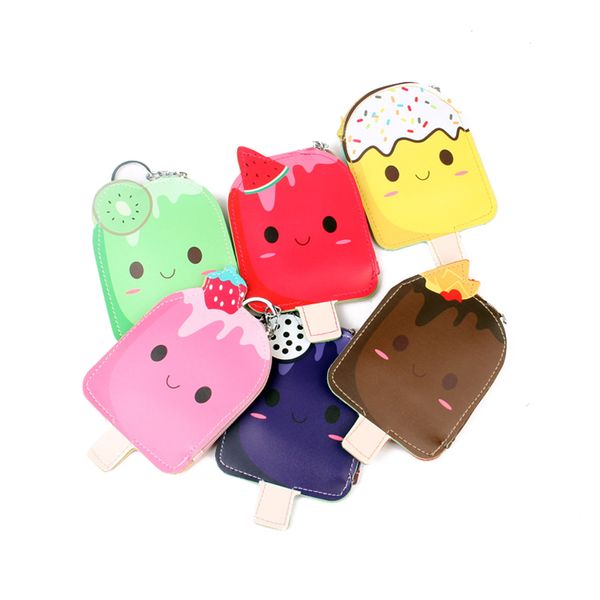 

new zipper mini wallets girls pu leather key holder coin purse bag 2021 popular ice cream purse, Red;black